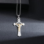 Saint Benedict Medallion Stainless Steel Pendant Zircon San Benito Collares Necklace Amulet Religious Cross Jesus
