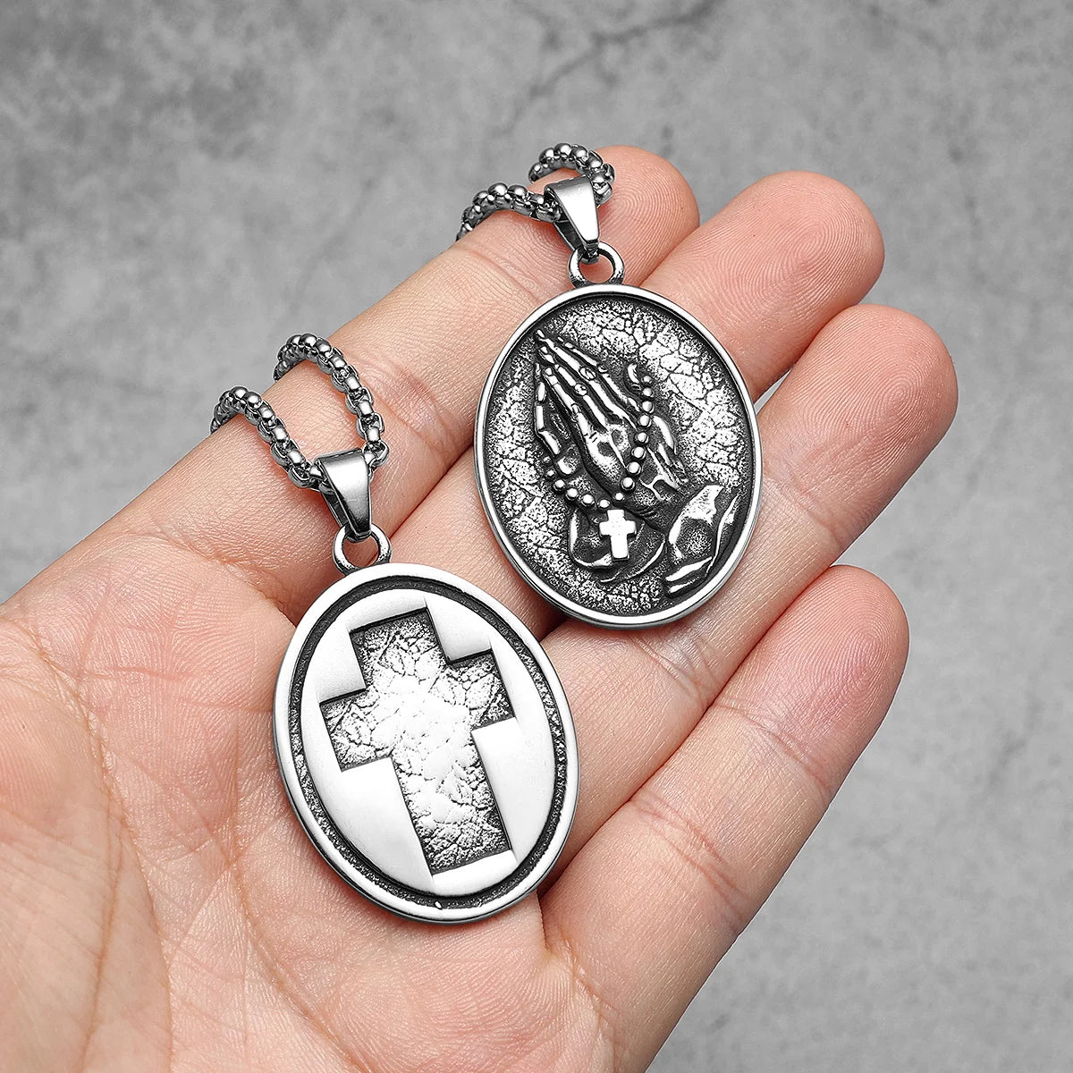 Praying Hands Cross Pendant — Stainless Steel