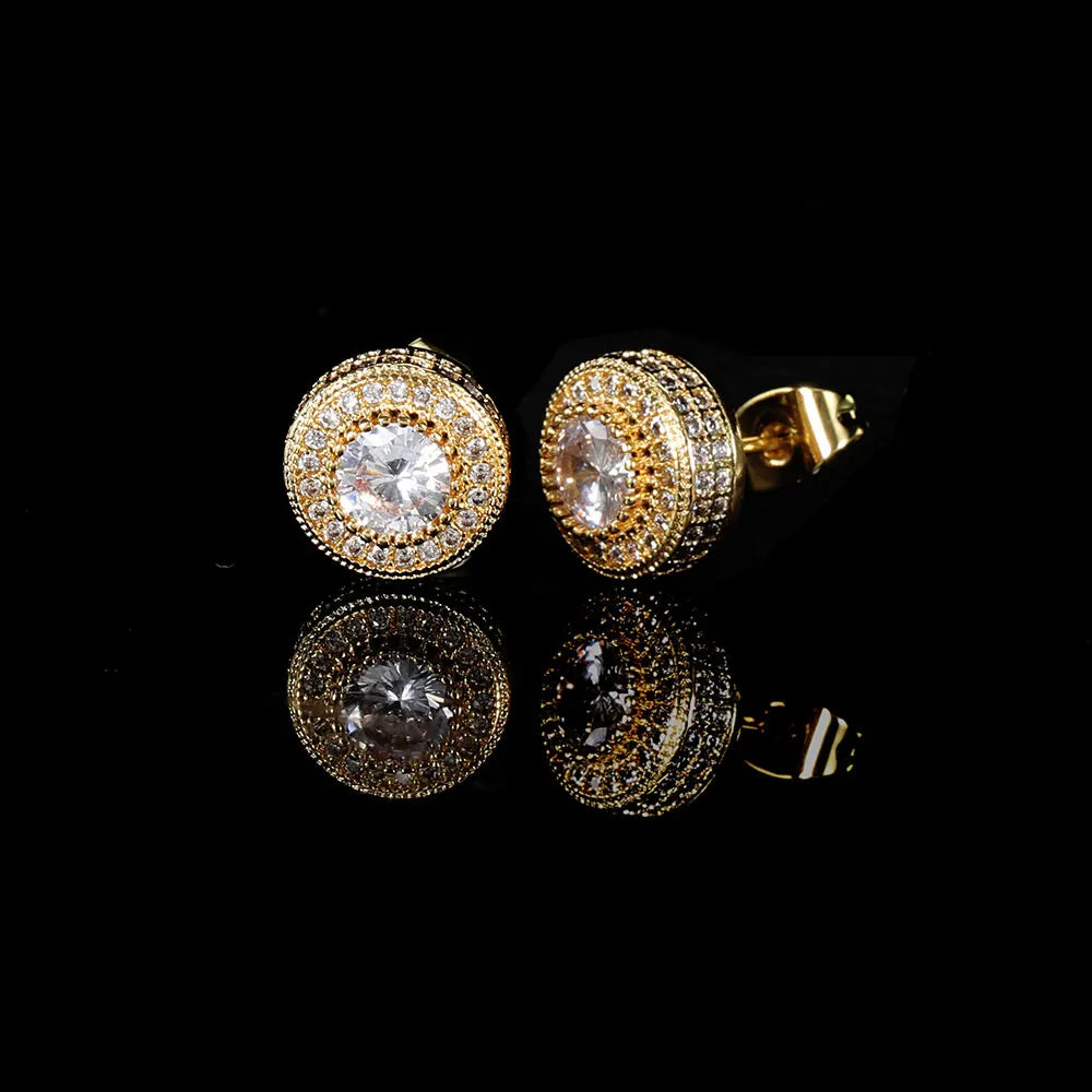 Iced Out Round CZ Stud Earrings Stainless Steel