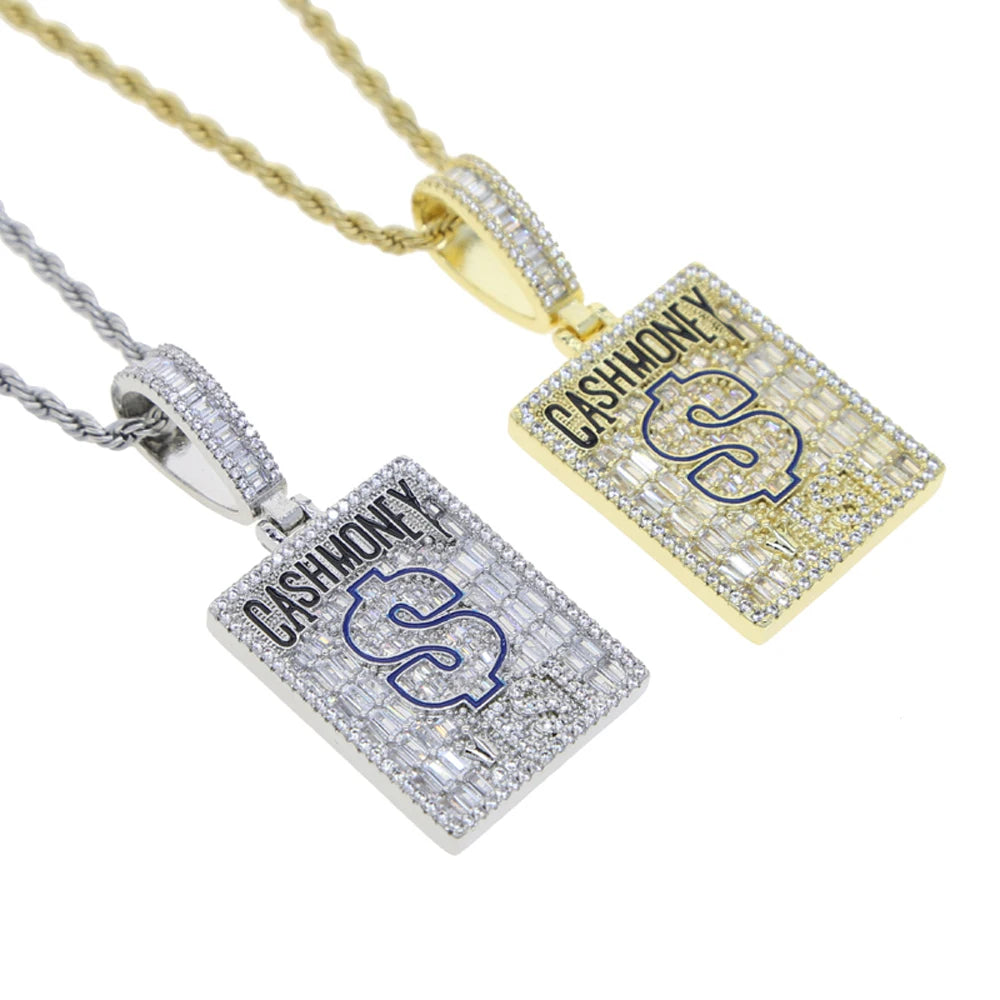 2024 New Cash Money Pendant Necklace Gold Color Iced Out Bling CZ Cubic Zirconia Dollar Sign Charm Men Hip Hop Jewelry