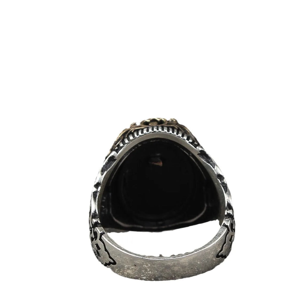 Fashion light luxury inlaid black zircon retro ring two-color men's jewelry