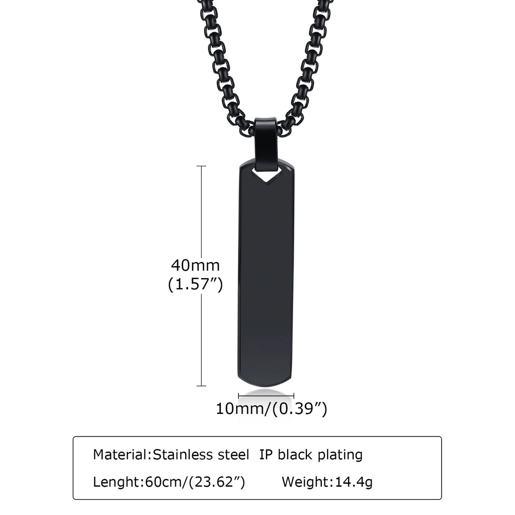 Vnox Stainless Steel Vertical Bar Necklaces for Men Boys, Black Simple Metal Pillar Pendant, Casual Neck Collar