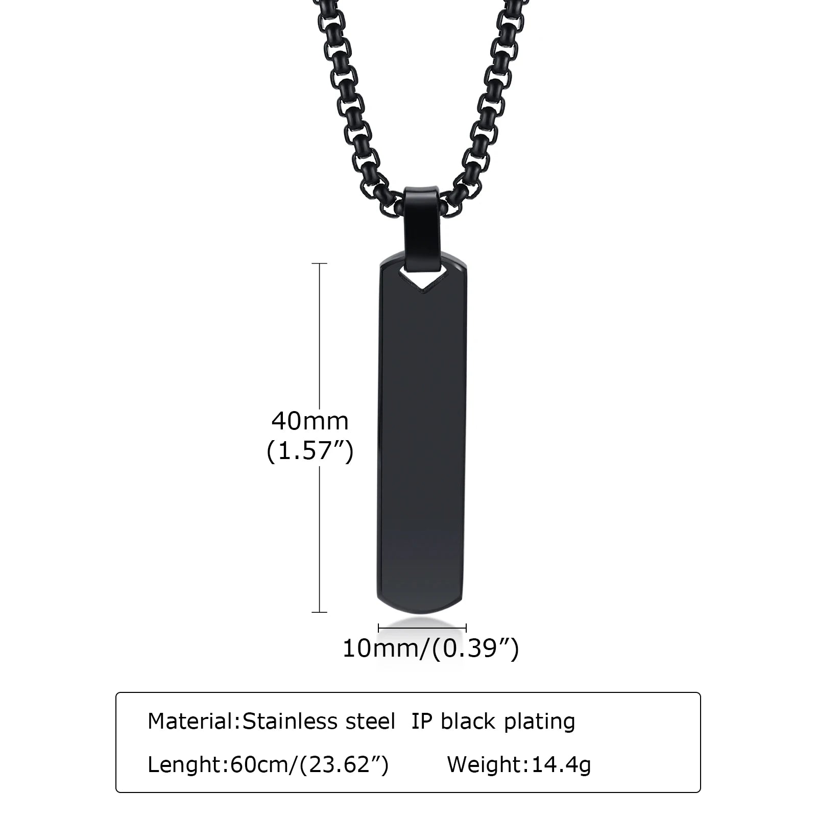 Vnox Stainless Steel Vertical Bar Necklaces for Men Boys, Black Simple Metal Pillar Pendant, Casual Neck Collar