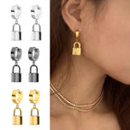 1 pair Fashion Simple Padlock Pendant Stainless steel lock Shaped Stud Earrings For Women Punk Hip Hop Style Ear