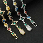 Gold Iced Out Chain Necklace Colored Gemstone