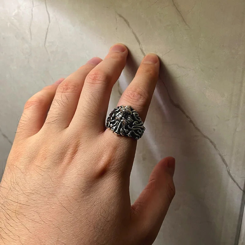 Retro Lion Open Ring — Silver