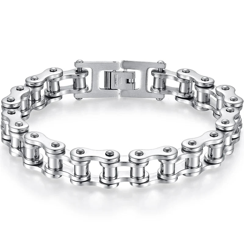 13MM Wide Men's Motorcycle Chain Bracelet Stainless Steel Bicycle Link Design Man Bracelets for Men Punk Rock Jewelry 9
