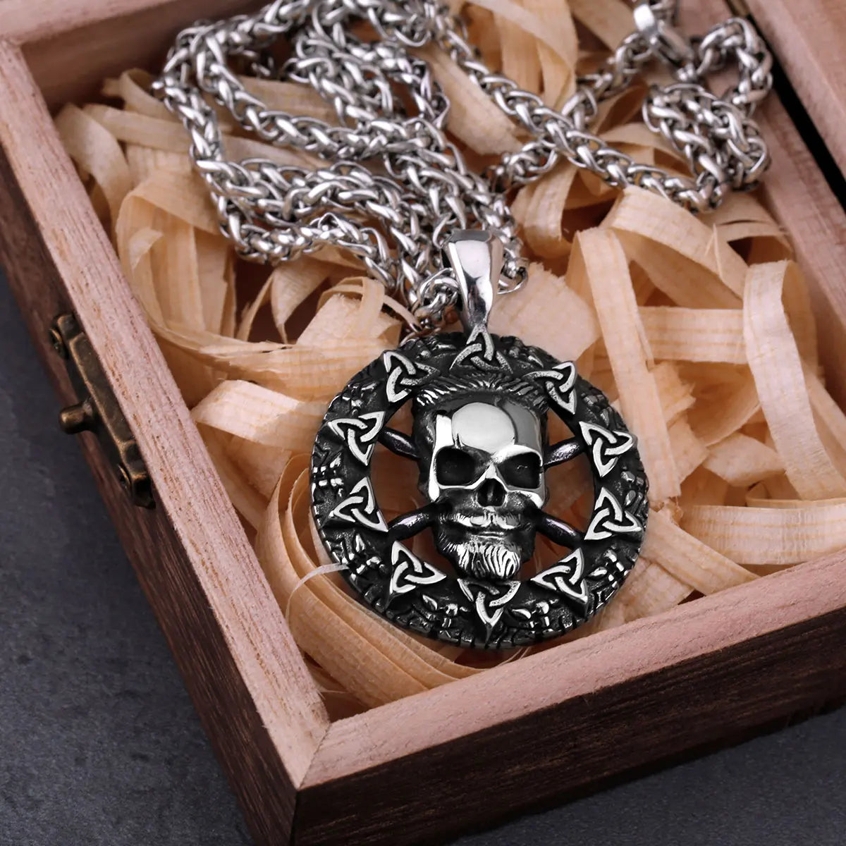 Viking Celtic Skull Pendant Necklace — Stainless