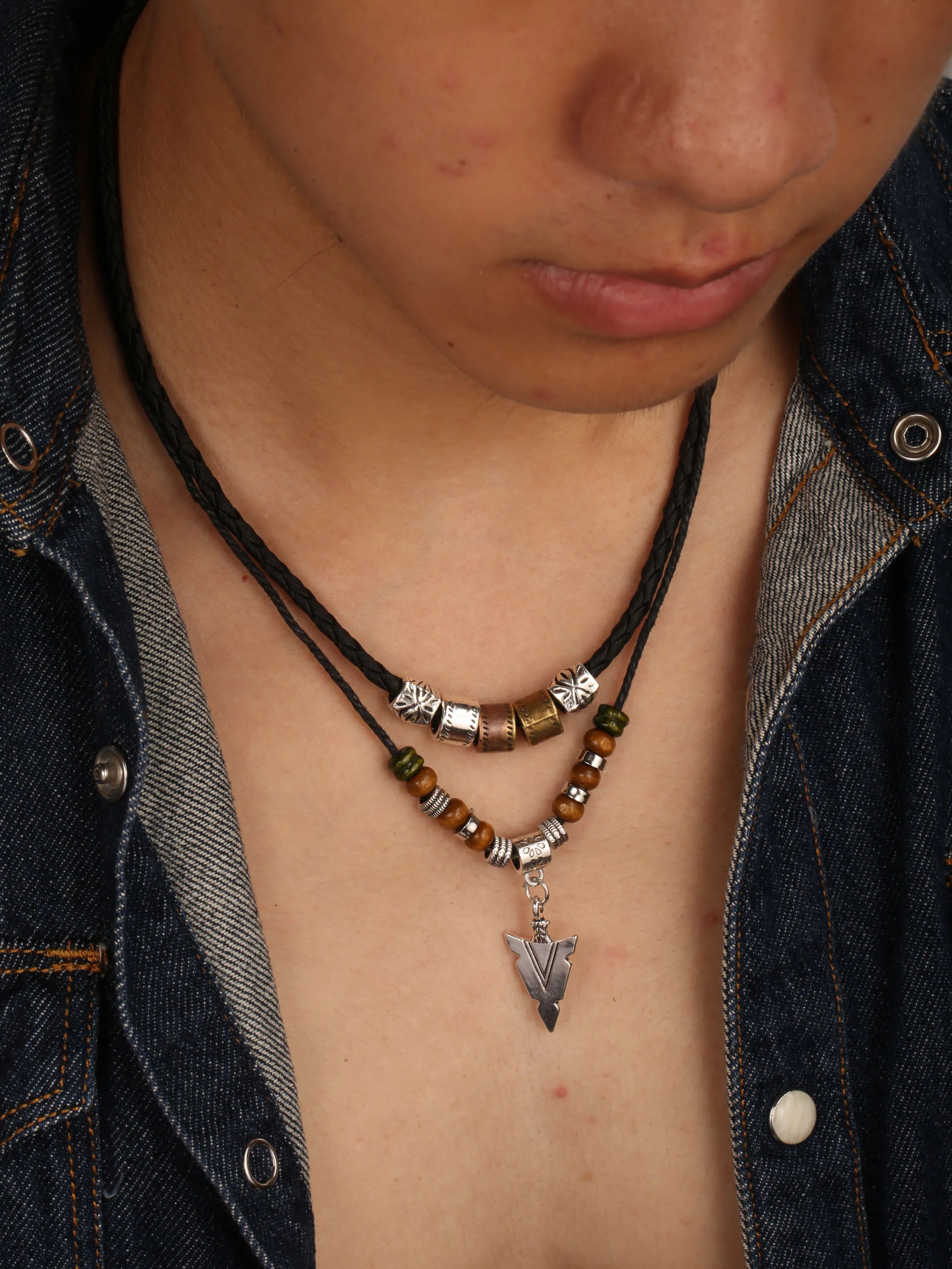 Collana Uomo Artificial Leather Rope Beaded Necklace Men Collier Homme Arrow Pendant Necklace For Men Jewelry Collar