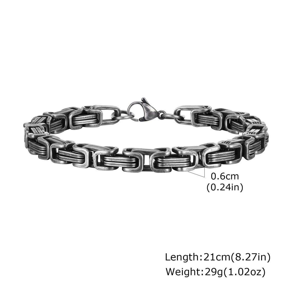 Chunky Byzantine Chain Bracelet 21cm — Vintage, Stainless Steel