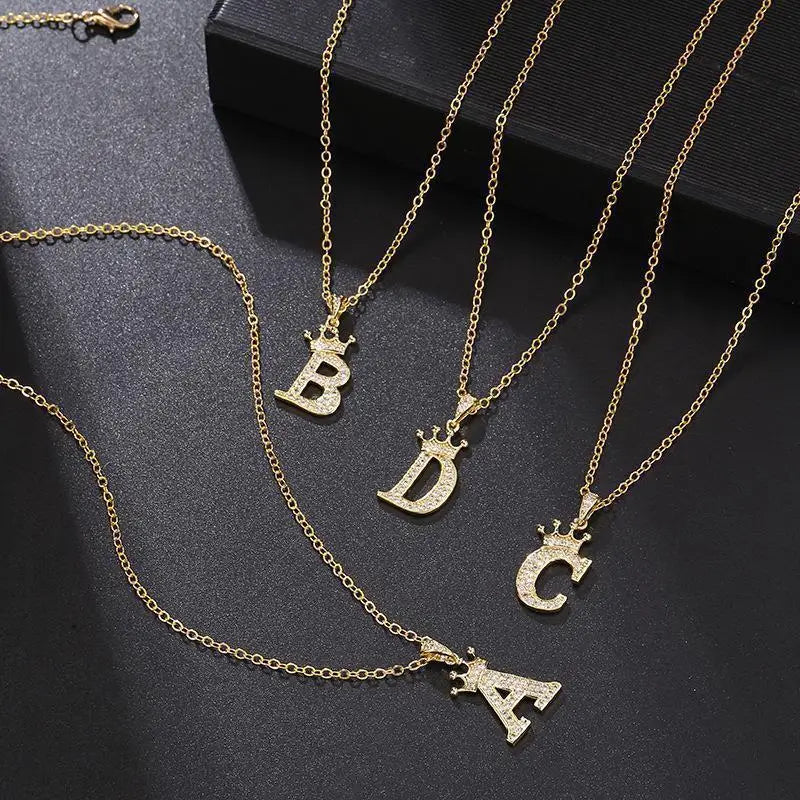 Crown Initial Letter Pendant Necklace — Copper