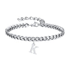 Vnox A-Z Initial Bracelets for Men Women, Never Fade Silver Color Stainless Steel Cuban Chain Bracelet with 26 Letter