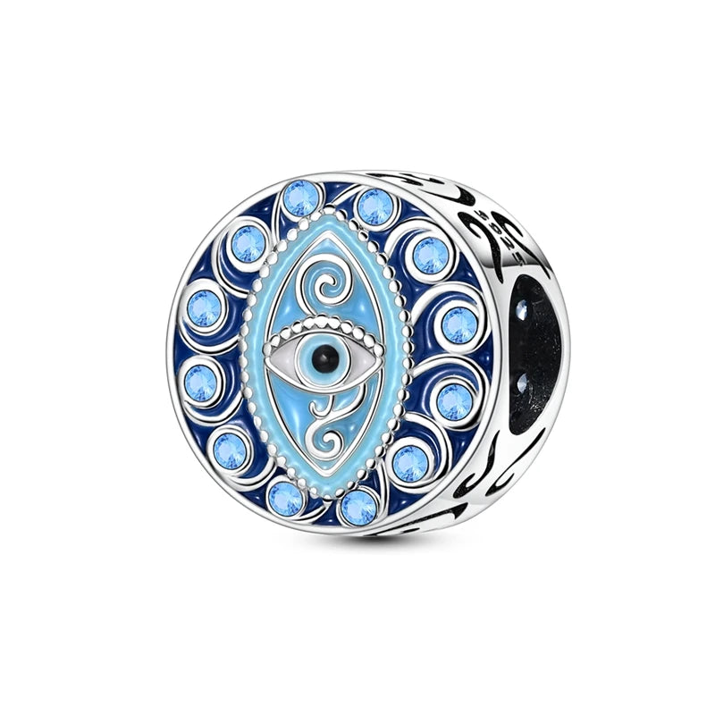Devil's Eye Cross Charm Pendant — Silver