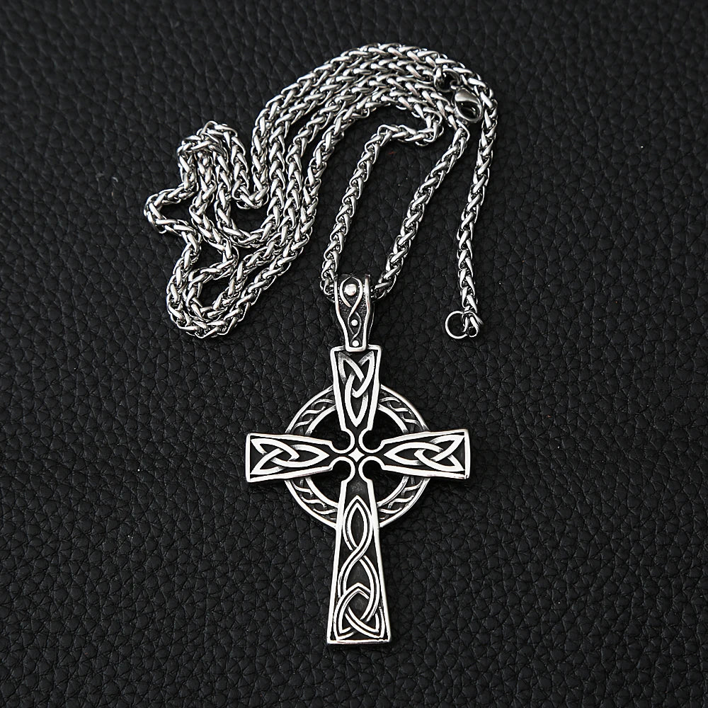 Vintage Stainless Steel Viking Valknut Necklace Mens Nordic Street Style Celtics Knot Cross Odin Pendant Necklace Biker