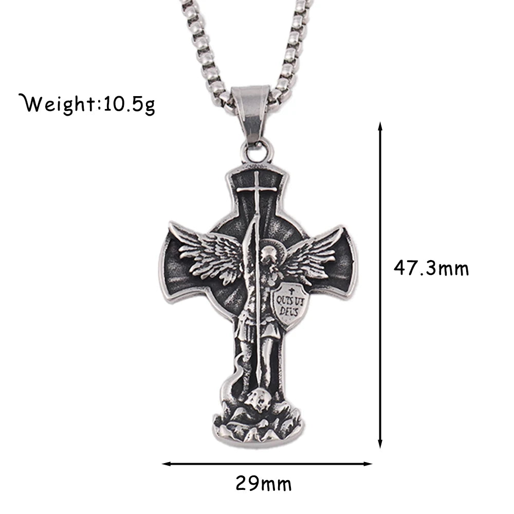 Classic St. Michael Cross Necklace — Stainless Steel