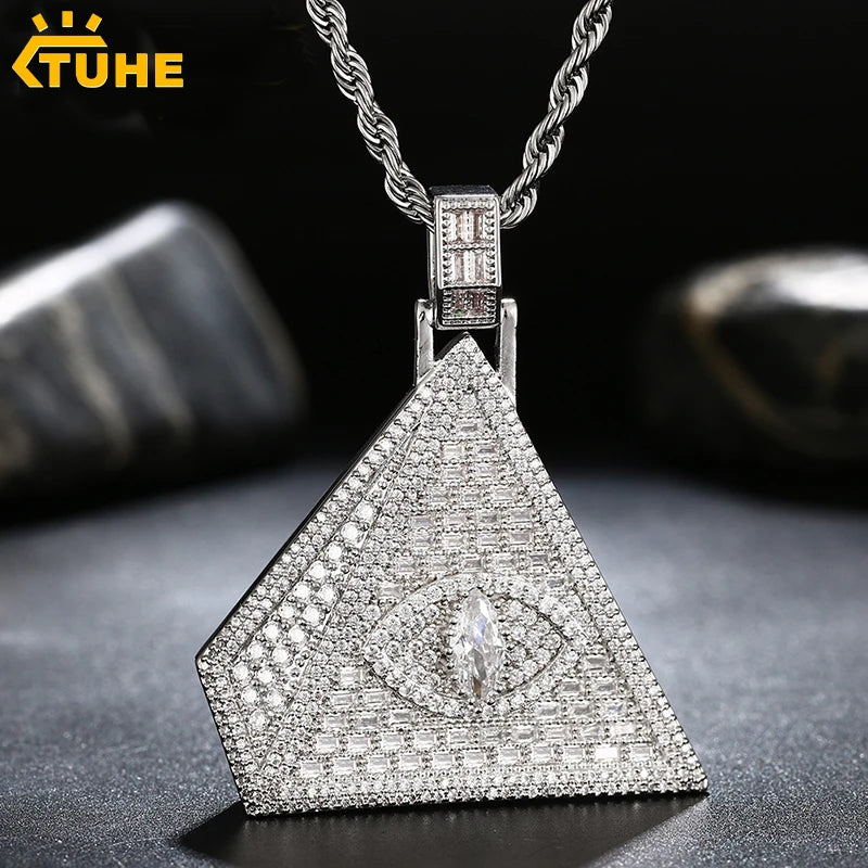 Trendy Round Zircon Copper Pendant Necklace for Men Fine Hip Hop Jewelry Pendant with Rope Chains