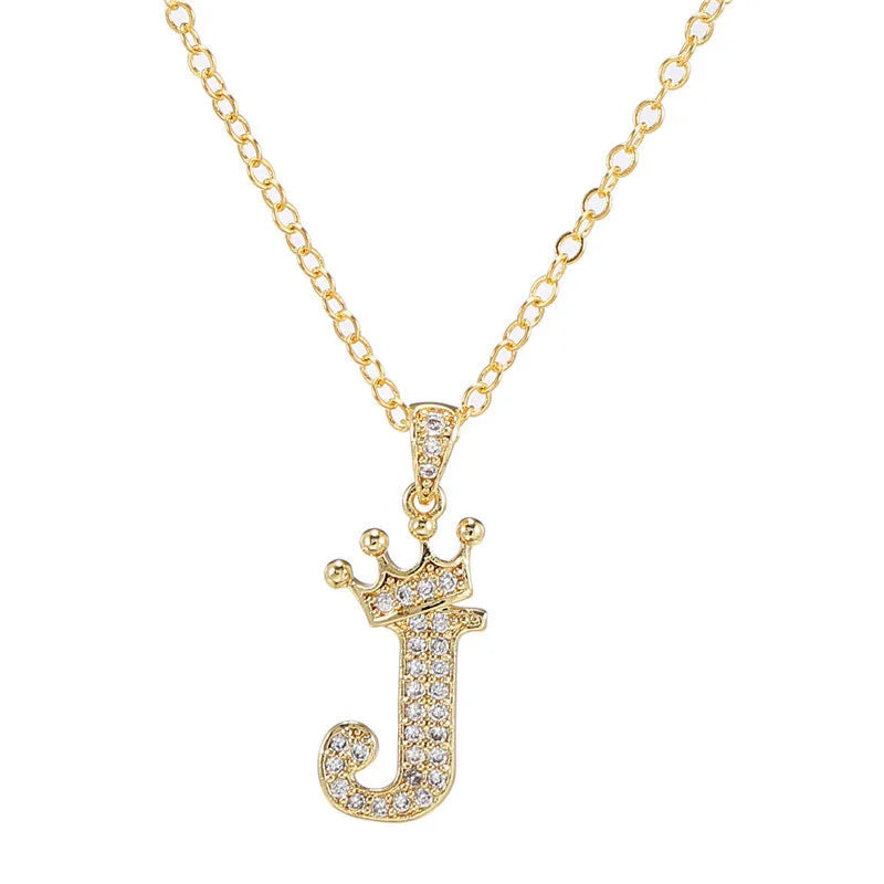 Crown Initial Letter Pendant Necklace — Copper
