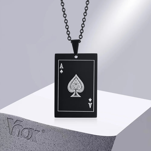 Vnox Lucky Ace of Spades Men Necklaces Jewelry,Stainless Steel Poker A Pendant,Rock Punk Casino Good Fortune Collar