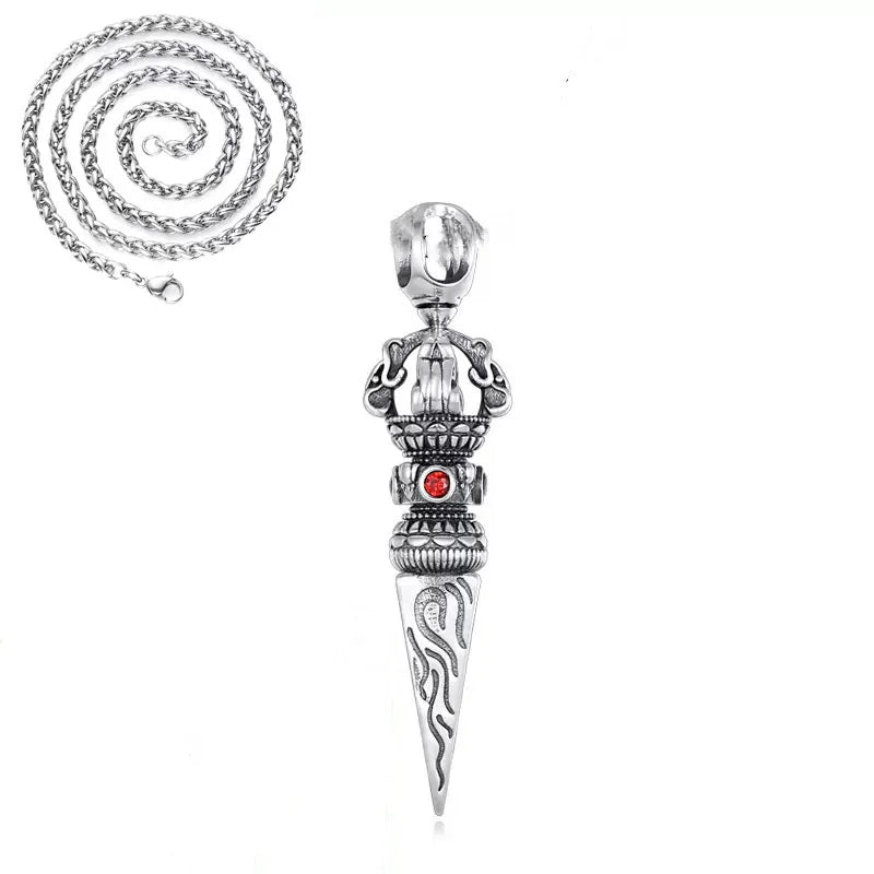 Retro Subduing Demon Pestle Pendant Necklace Male Jewelry Tide Amulet Silver Chain Necklace For Men Personality