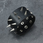 Gothic Spike Stud Leather Cuff Bracelet — Two-Tone