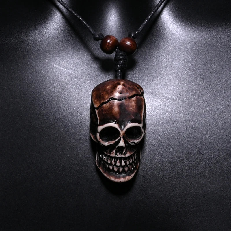 FX020 Ox bone carving necklace skull pendant Punk Choker Retro Jewelry Tribal style Imitation Yak Bone necklace Amulet