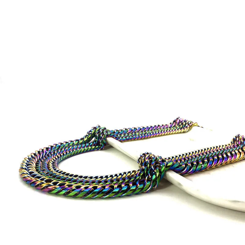 Stainless Steel Quenched Colorful Double Woven Cuban Link Chain Necklace for Men Women Hip Hop DIY Jewelry