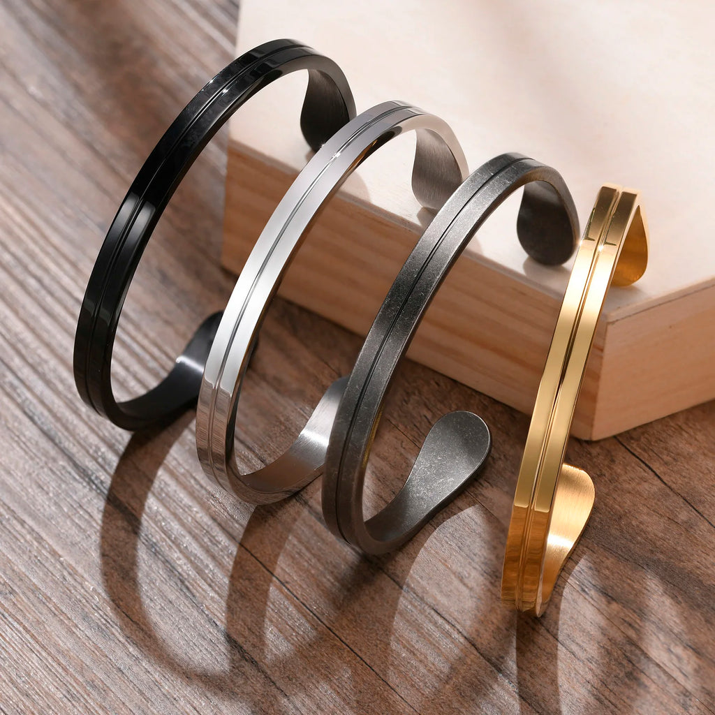 Minimal Thin Cuff Bangle Bracelet — Stainless Steel