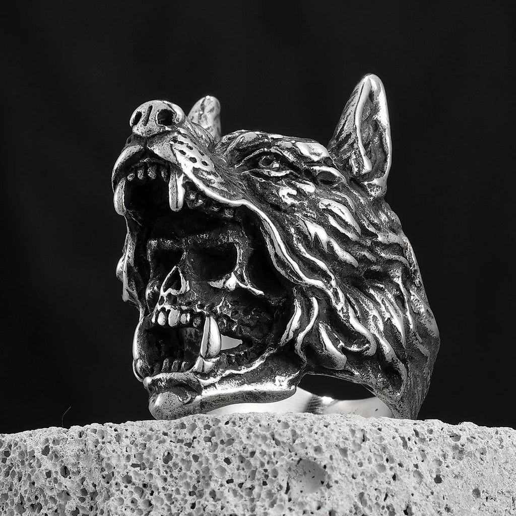 Stainless Steel Men Rings Viking Wolf Animal Skull Punk For Women Biker Fashion Jewelry Halloween Creativity Gift