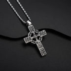 Vintage Celtic Cross Pendant Necklace Men's — Silver-Tone