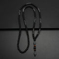 Black Obsidian Round Beads Hematite Old Man Head Pendant Y Necklace Men's Jewelry