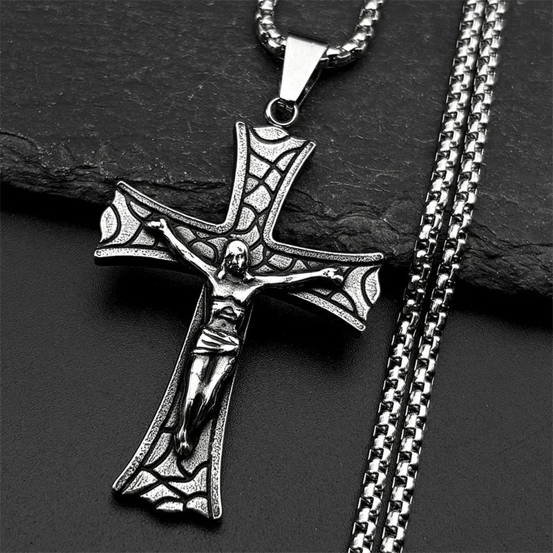 Cross Jesus Christ Silver Pendant Crucifix Religious