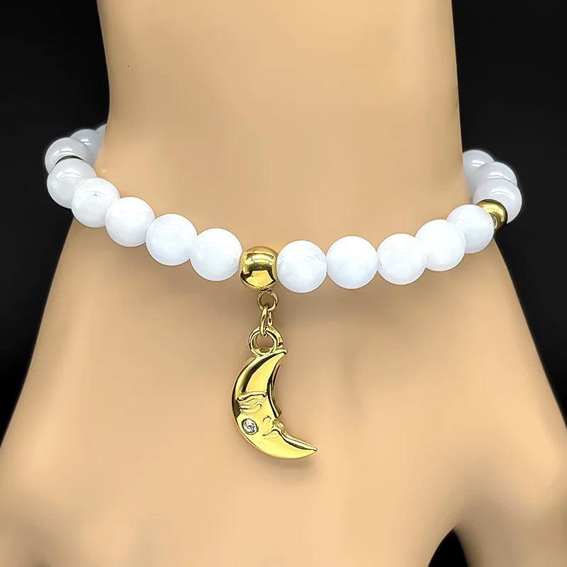 Moon Gold Bracelet Natural Stone Crescent Godness