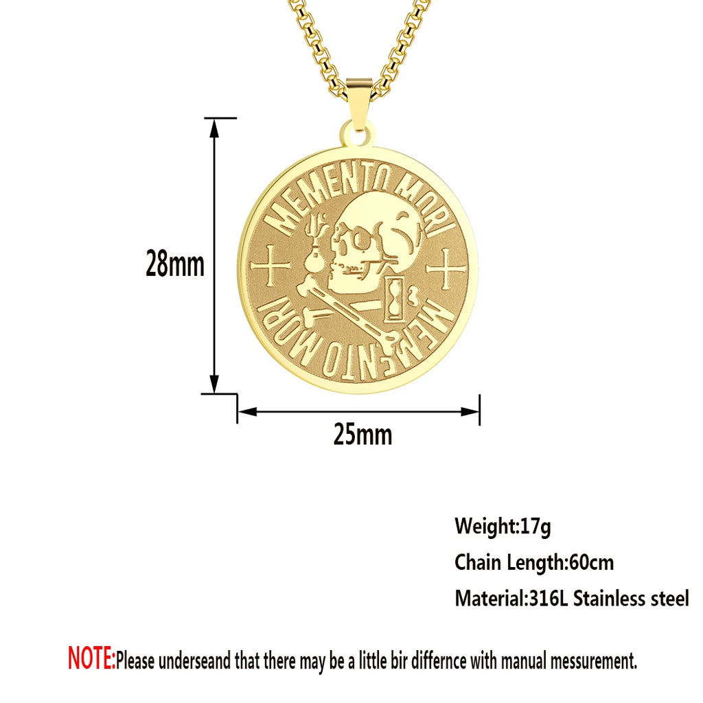 Memento Mori Stoic Skull Pendant Necklace — Stainless