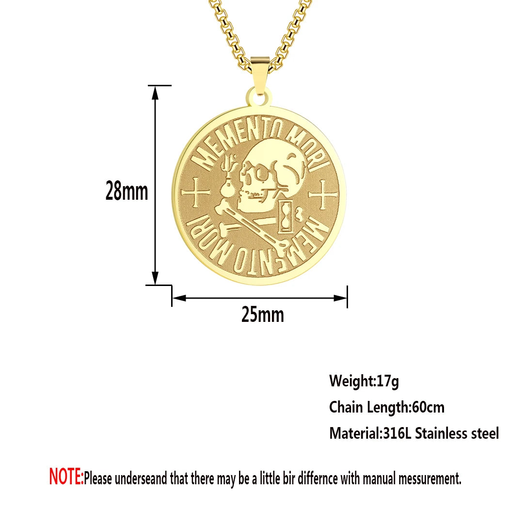 Memento Mori Stoic Skull Pendant Necklace — Stainless