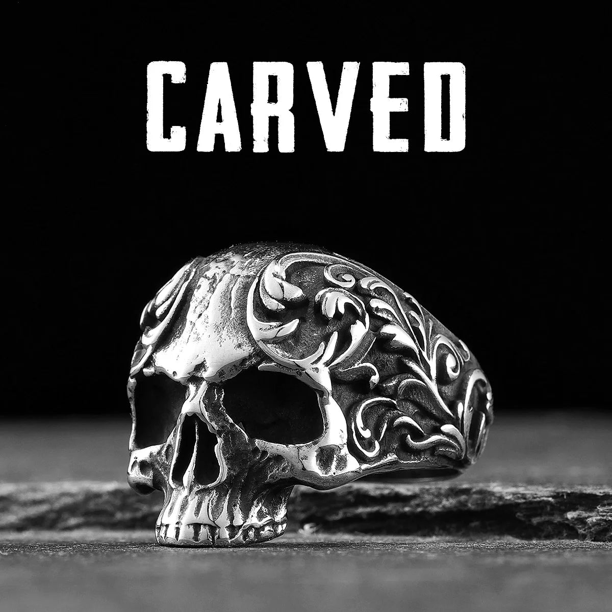 Carved Skull Ring — Stainless Steel