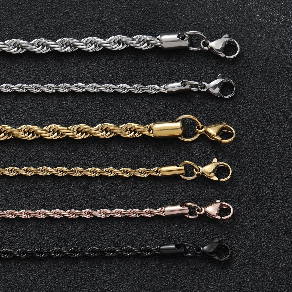 3MM Stainless Steel Twisted Rope Chain Necklaces For Men Women Hip Hop Titanium Steel Choker Fashion Party Jewelry