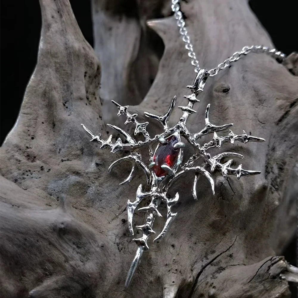 Iced Out Crown of Thorns Cross Pendant Necklace