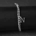 A-Z Initial Letter Cuban Chain Bracelet — Stainless Steel