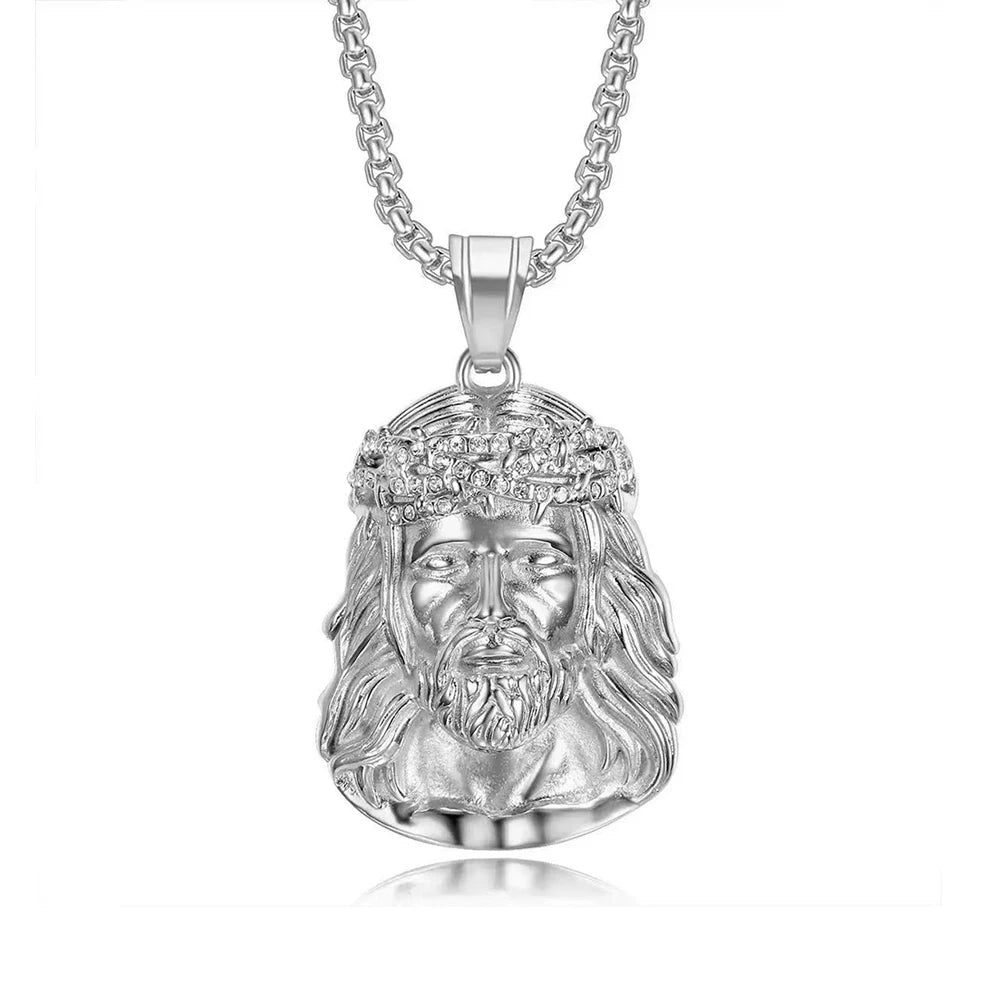 Catholic Vintage Jesus Head Pendant Necklaces For Men Women Fashion Stainless Steel Religious Amulet Jewelry Gifts Dropshipping
