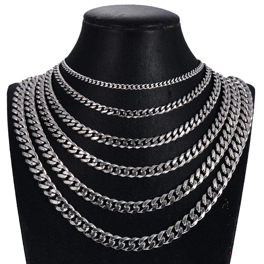 1Pc Size 3mm-9mm Miami Curb Cuban Link Chain for Men Women Stainless Steel Mens Jewelry Hip Hop Chain