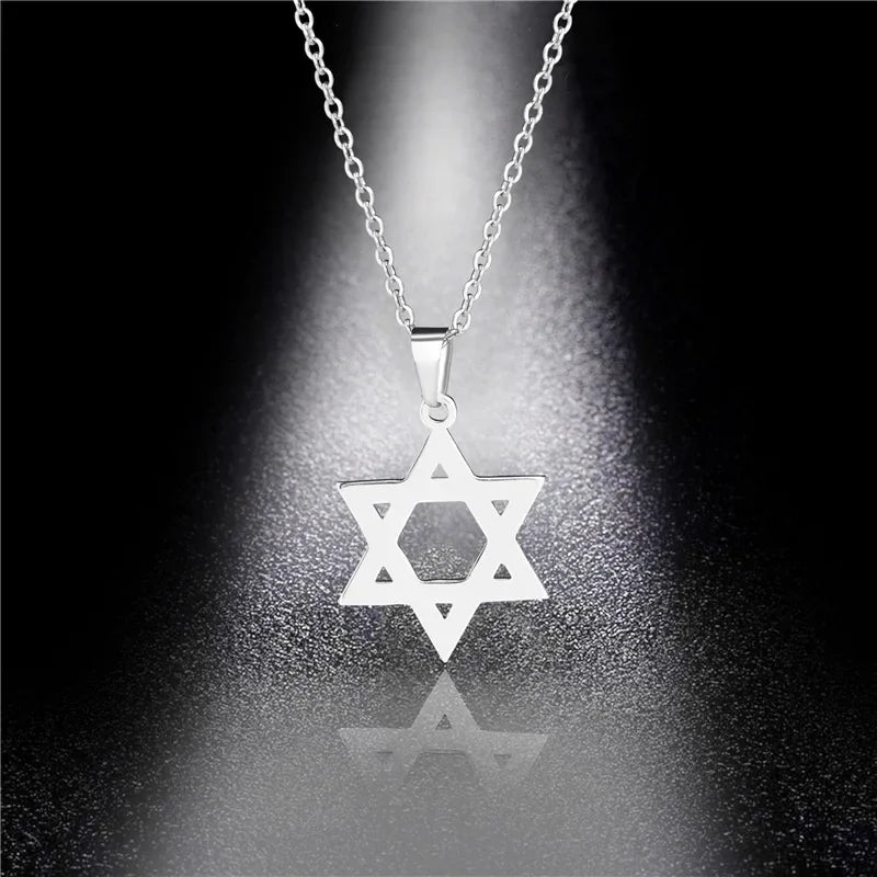 Star of David Heart Pendant Necklace — Stainless Steel