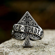Black Ace of Spades Playing Card Ring — Stainless Steel