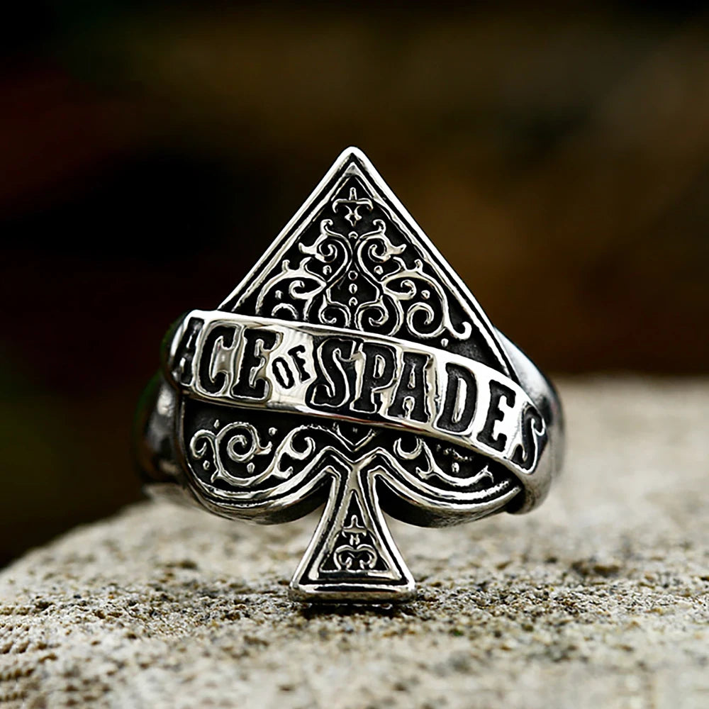 Black Ace of Spades Playing Card Ring — Stainless Steel