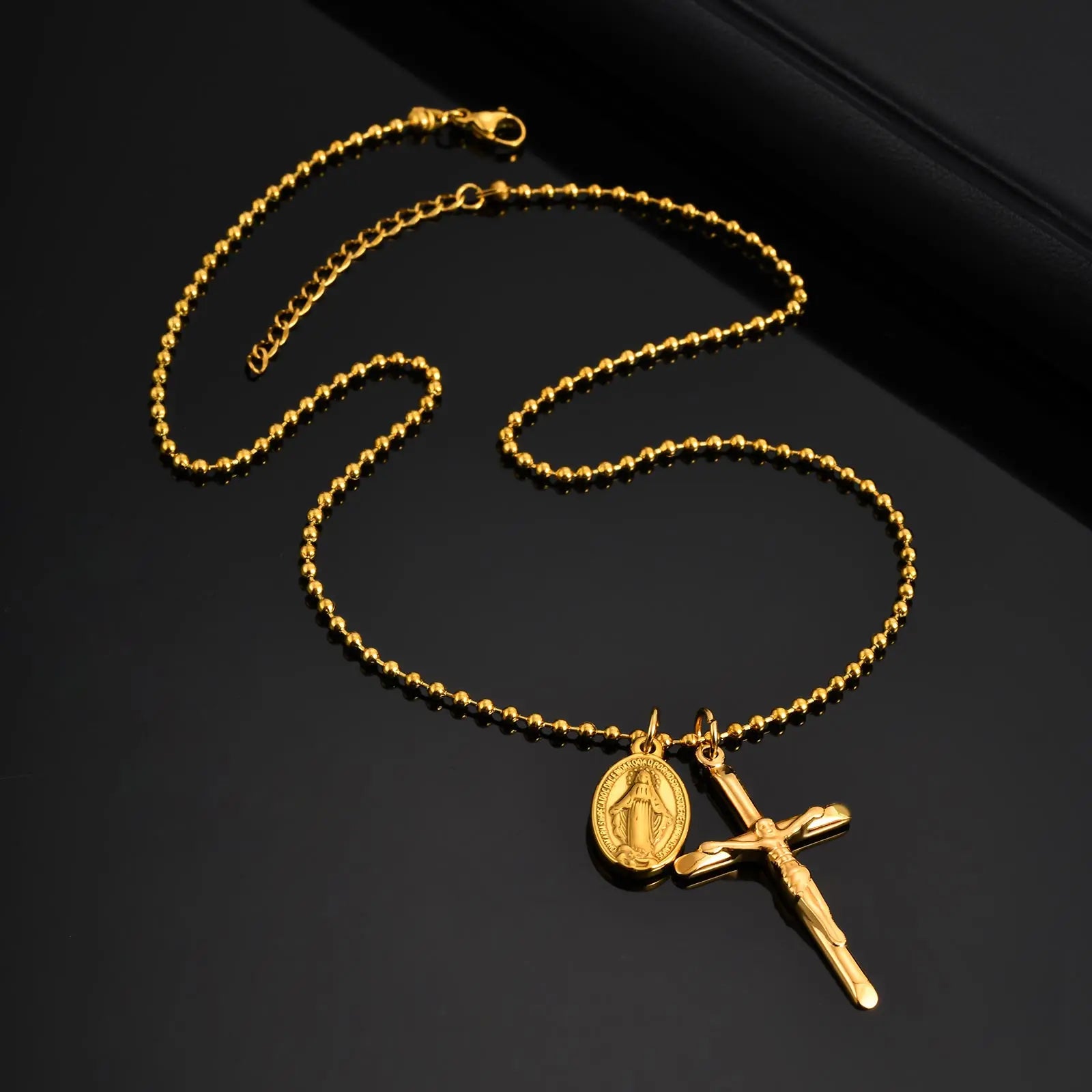 Virgin Mary Cross Pendant Necklace — Stainless Steel