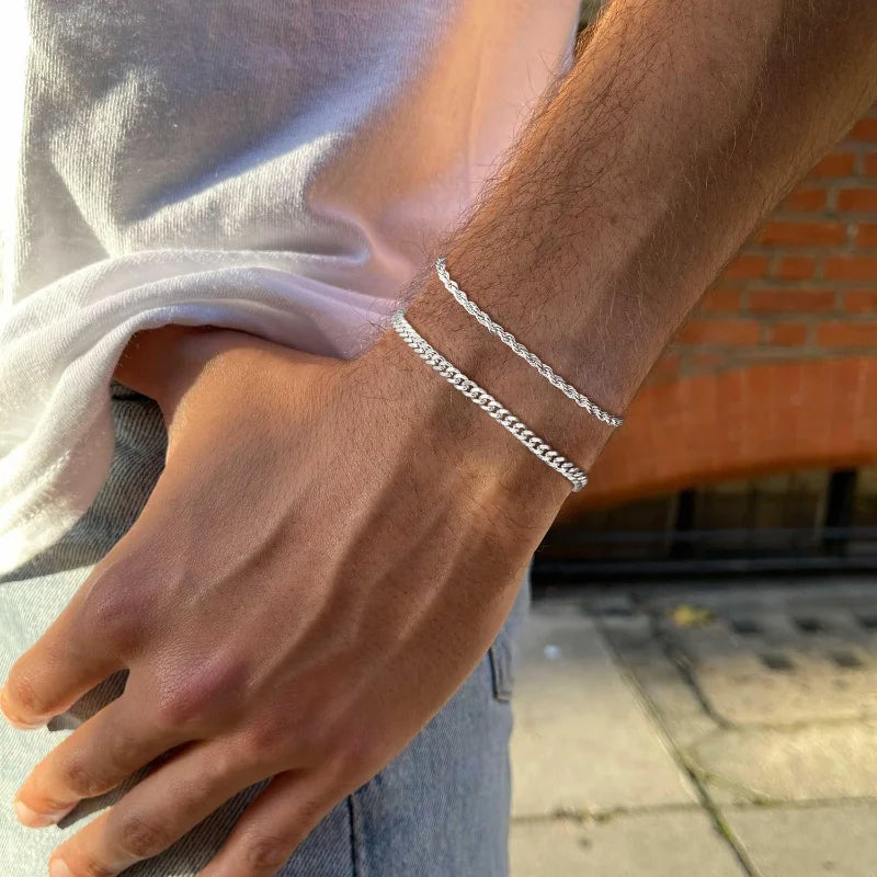 Stainless Steel Chain Bracelets Sets for Men Waterproof Twiste Cuban Link Chain Bracelet Jewelry Gifts for Dad Boyfriend Husband