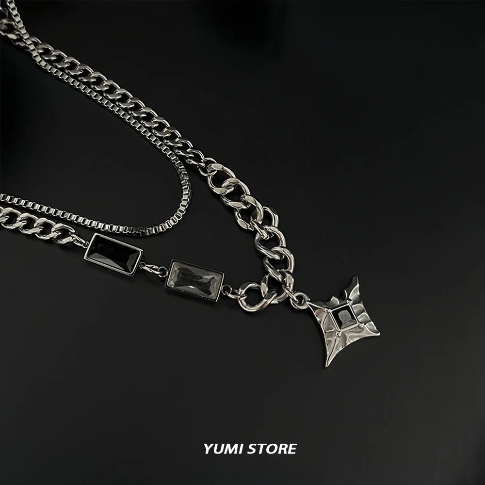 Hip Hop Zircon Cross Pendant Necklace For Man Woman Luxury Titanium Steel Non-Fading Clavicle Sweater Chain Couple Jewelry