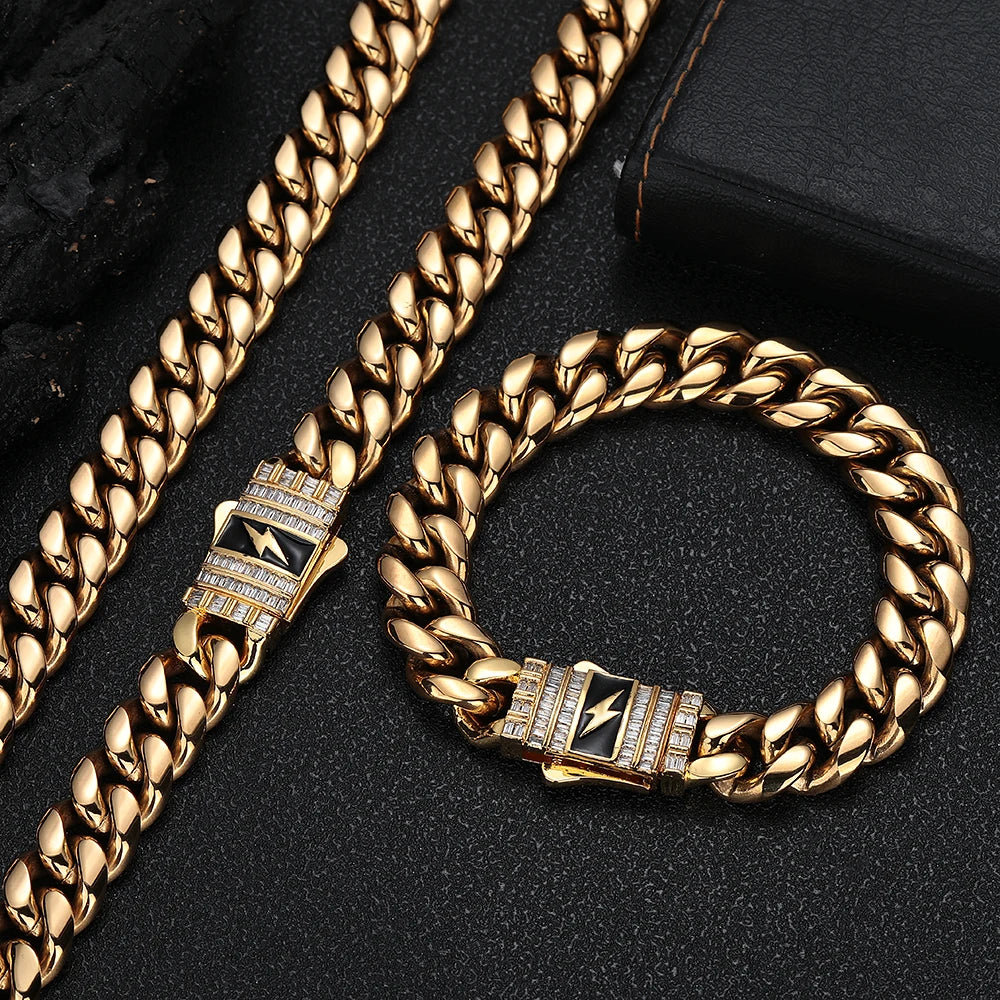 Iced Out Cuban Chain Necklace Stainless Steel 12MM