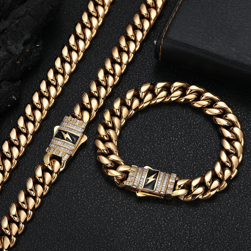 Iced Out Cuban Chain Necklace Stainless Steel 12MM