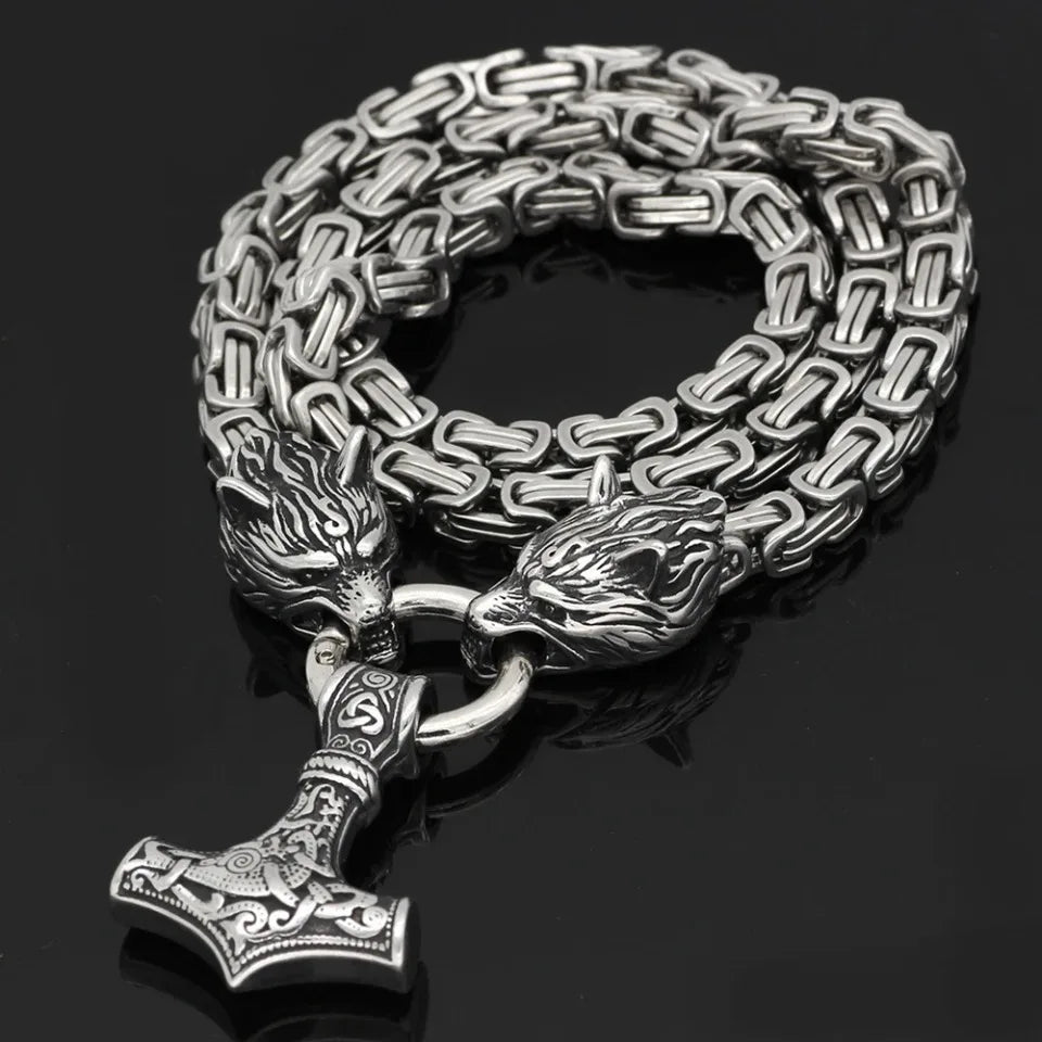 Viking Wolf Stainless Steel Pendant Necklace