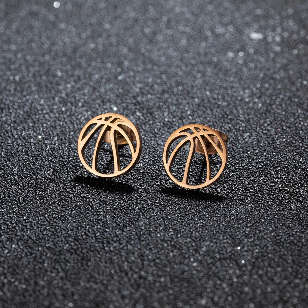 1Pair Punk Black Basketball Earrings for Women Men Stainless Steel Fashion Geometric Ball Shape Stud Earrings Sport